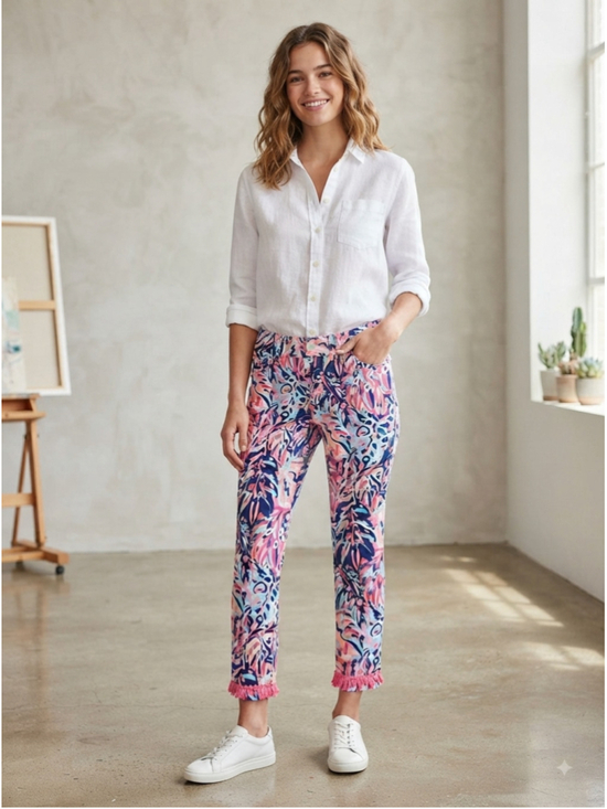 Simply Southern Pants - Simply Southern womens size XL rainforest pants frilly hem pastel colors NEW NWT